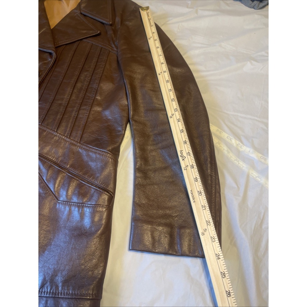 Vintage Men Leather Blazer Size 38 Brown 3 Bottons - Picture 13 of 16
